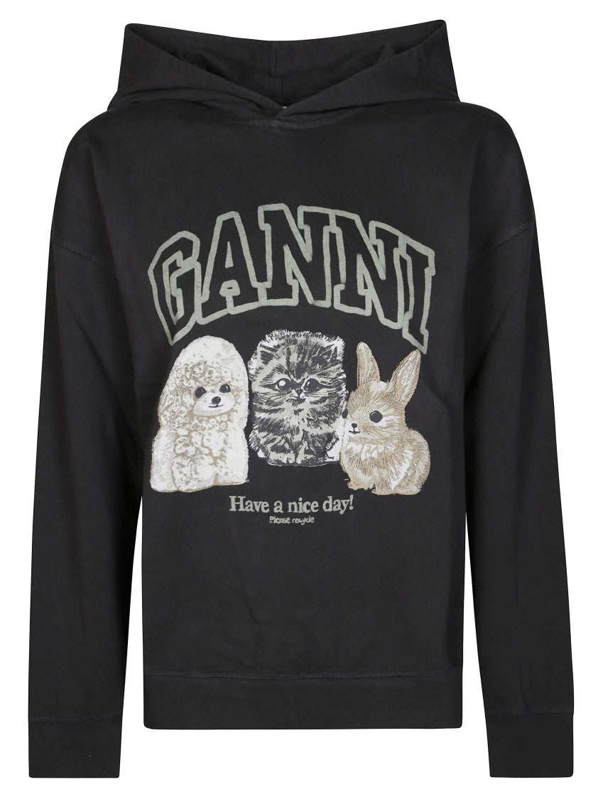 Ganni Isoli Oversize Animals Crop Hoodie