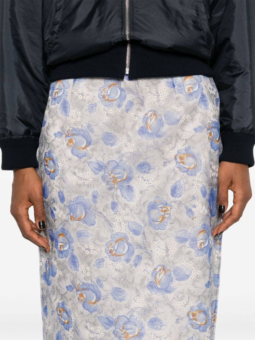 Prada Floral-Print Sheer Pencil Skirt