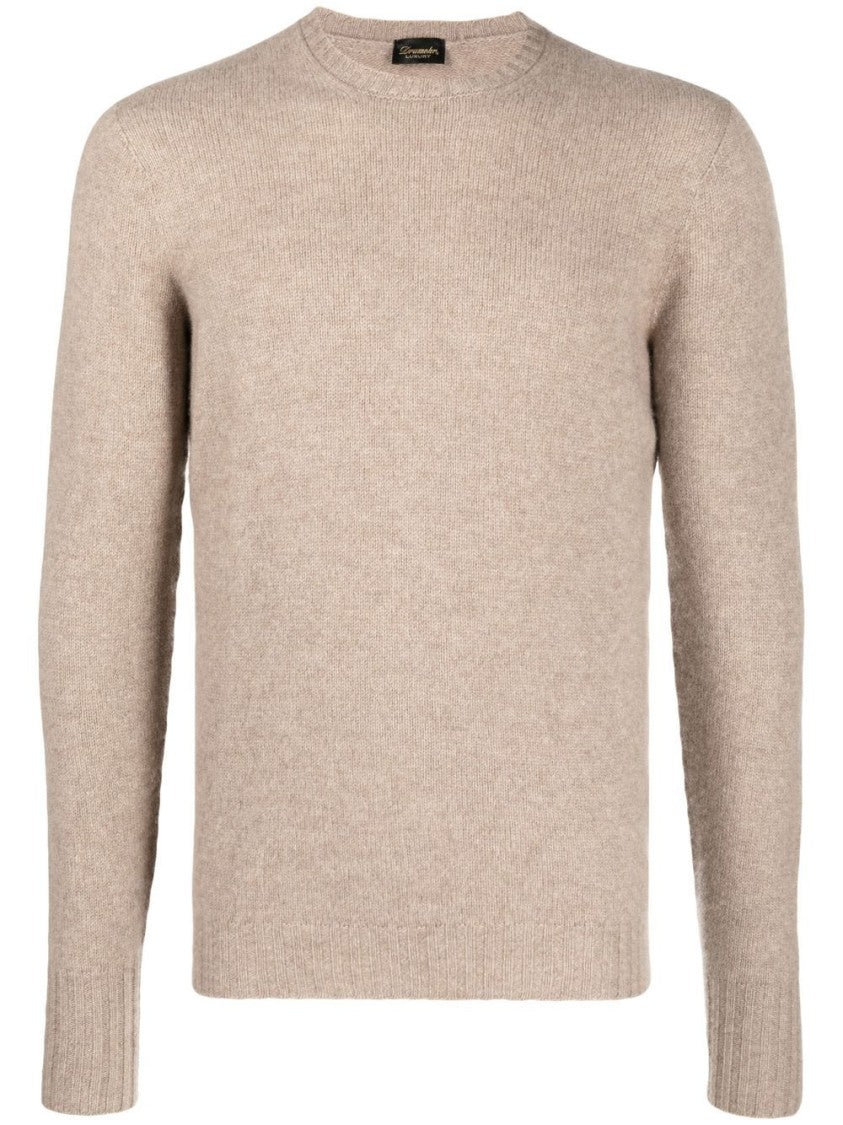 Drumohr Classic Fine-Knit Ribbed Crew Neck Wool Sweater