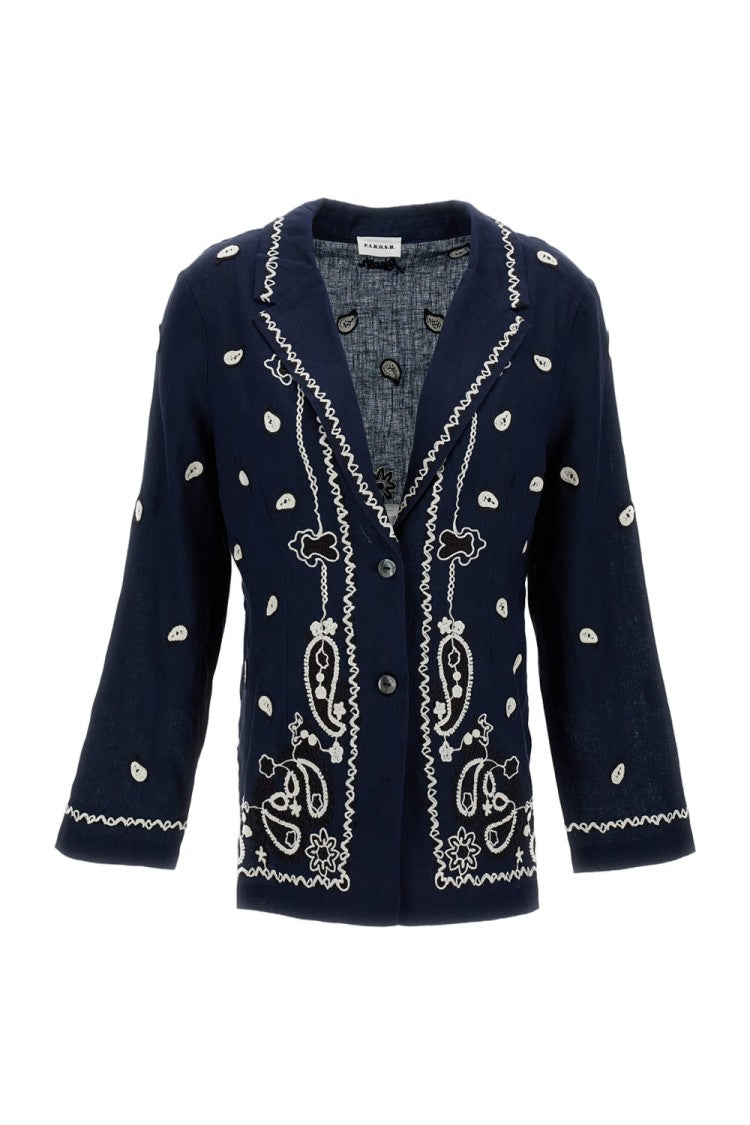 Parosh Embroidered Linen Jacket With Classic Lapels