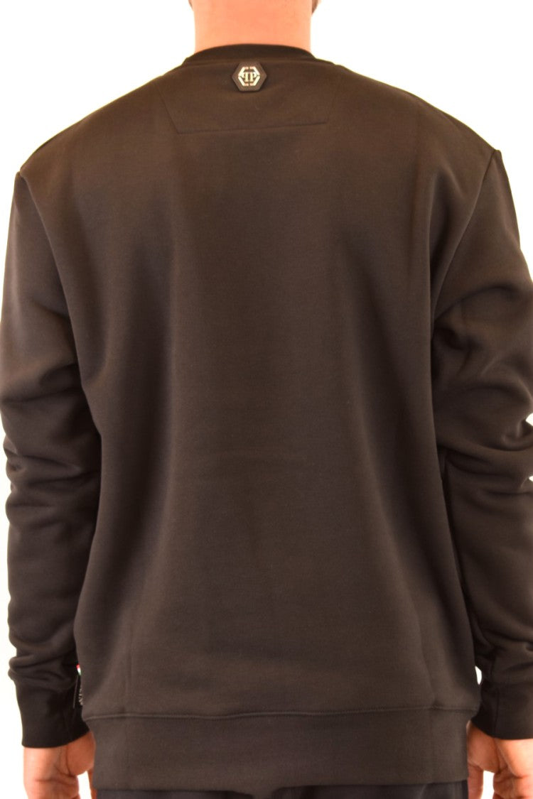 Philipp Plein Glossy Embossed Black Sweatshirt With Crew Neck
