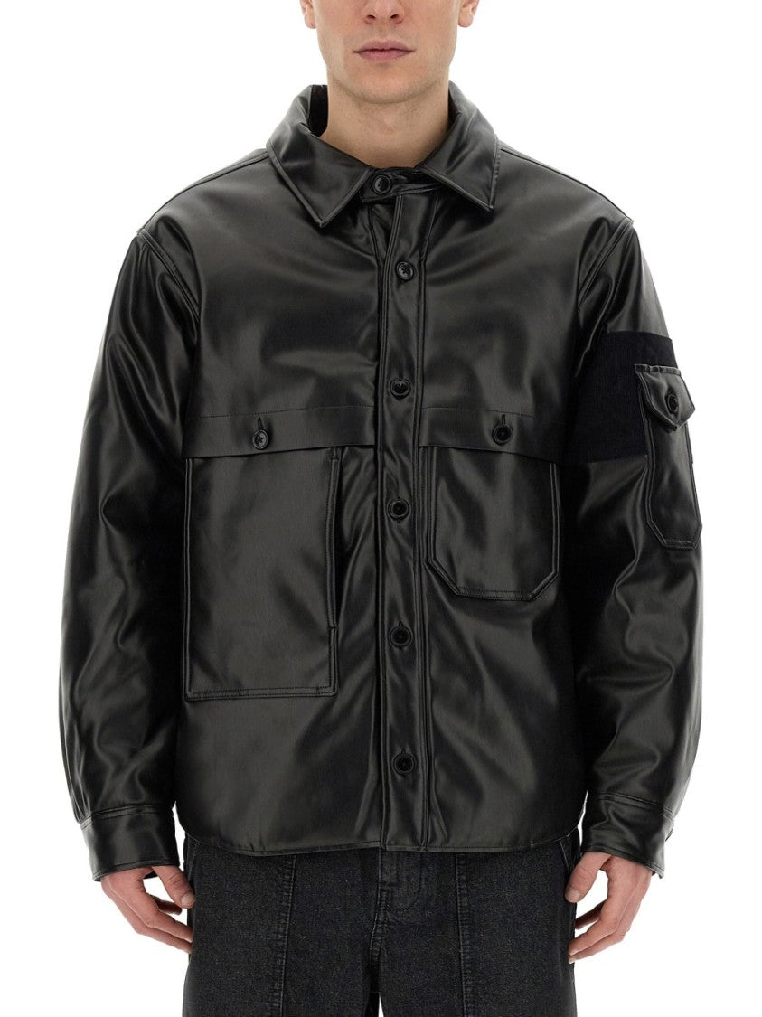 Aïe Black Shirt Jacket With Glossy Finish