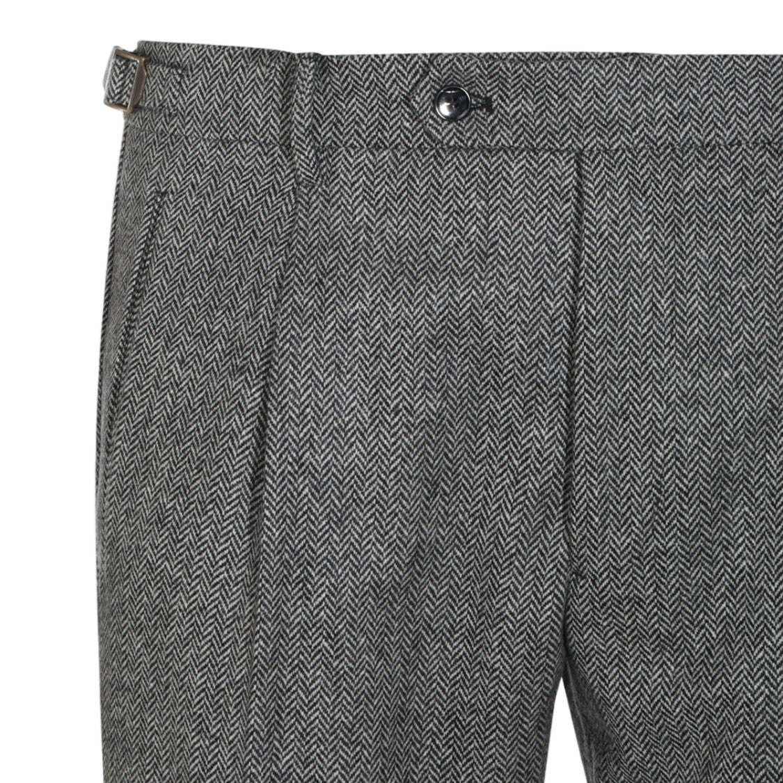 Berwich Grey Herringbone Pleated Cuffed Formal Pants