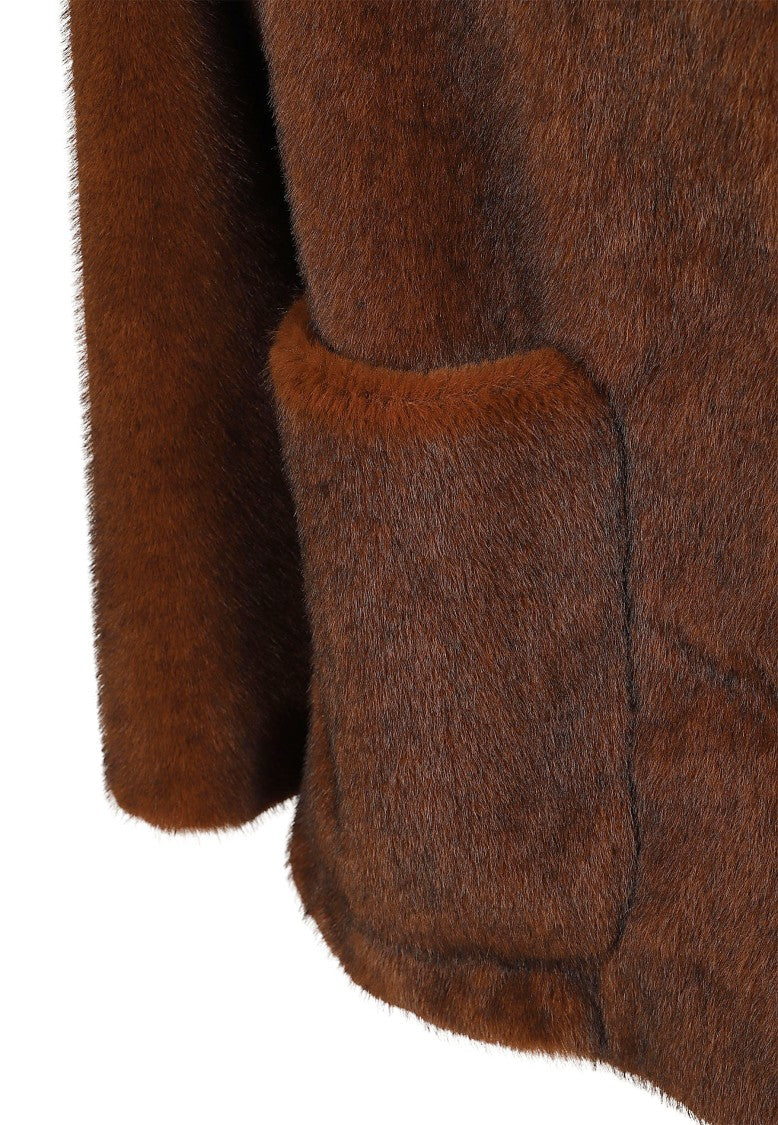 Herno Cropped Faux Fur Jacket With Classic Shirt Collar