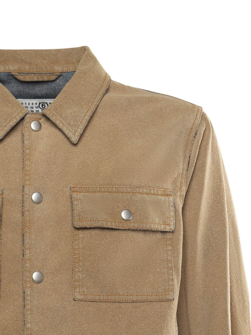 Mm6 By Maison Margiela Beige White Stitching Denim Trucker Jacket