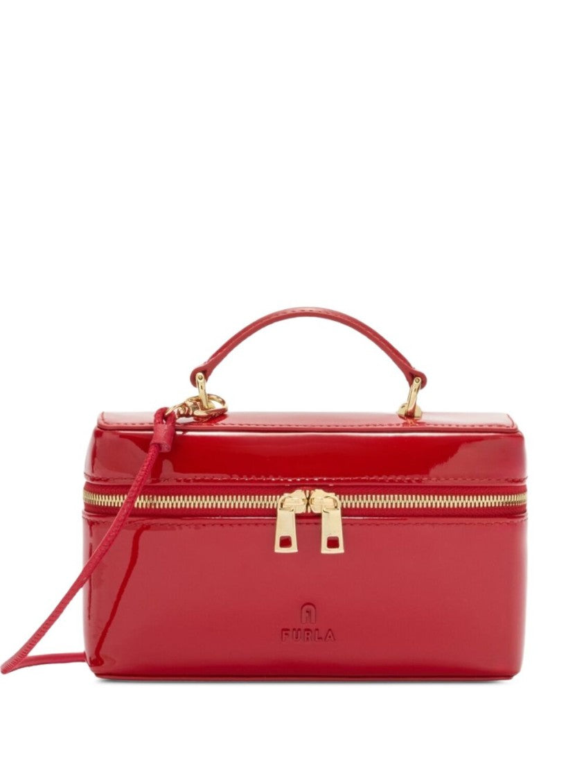 Furla Rectangular Patent Leather Gold Accent Shoulder Bag