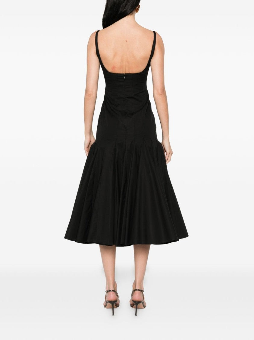 Jacquemus Black Fitted Square-Neck Gathered Midi Dress