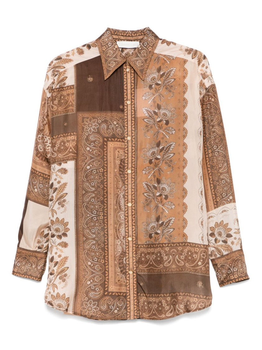 Zimmermann Brown Silk Shirt With Classic Collar