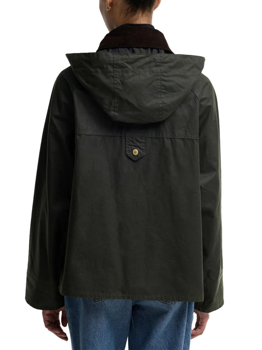 Barbour Waxed Cotton Boxy Jacket With Corduroy Accents