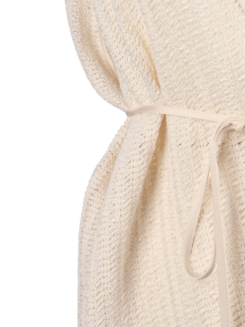 Peserico Open Knit Belted V Neck Jacket