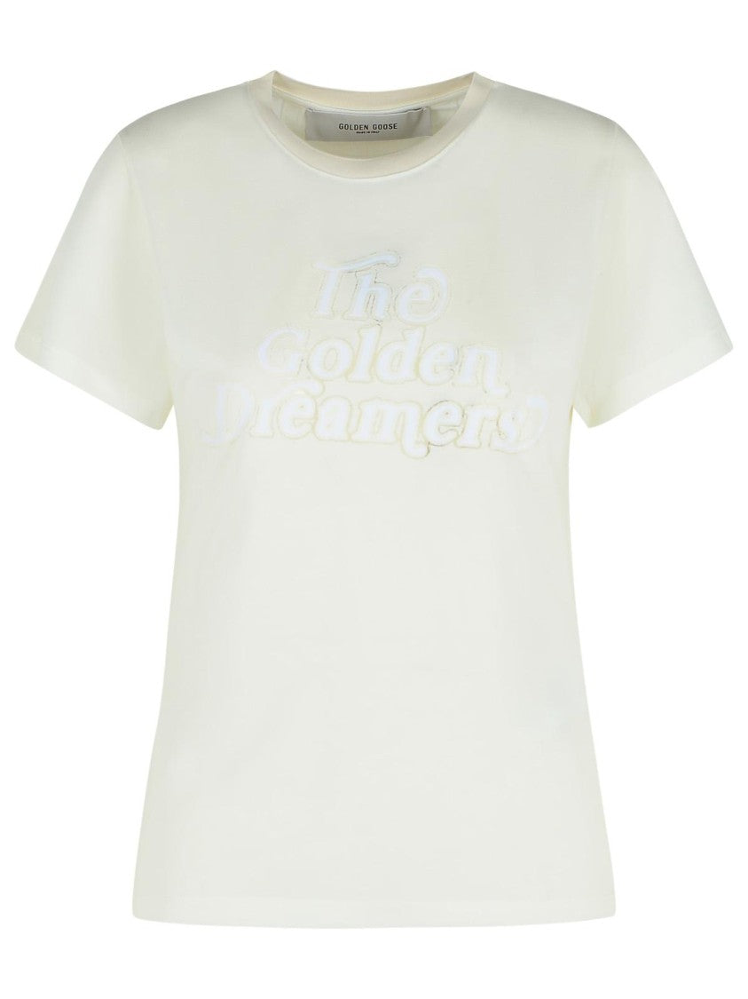 Golden Goose Viscose Blend T-Shirt With Ribbed Crew Neck And Front Print