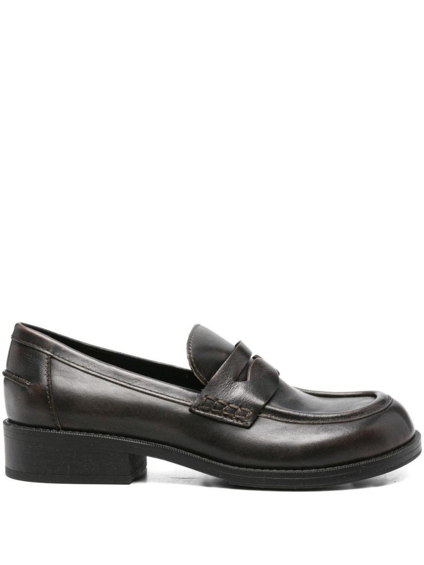 Ash Penny Strap Black Leather Loafers