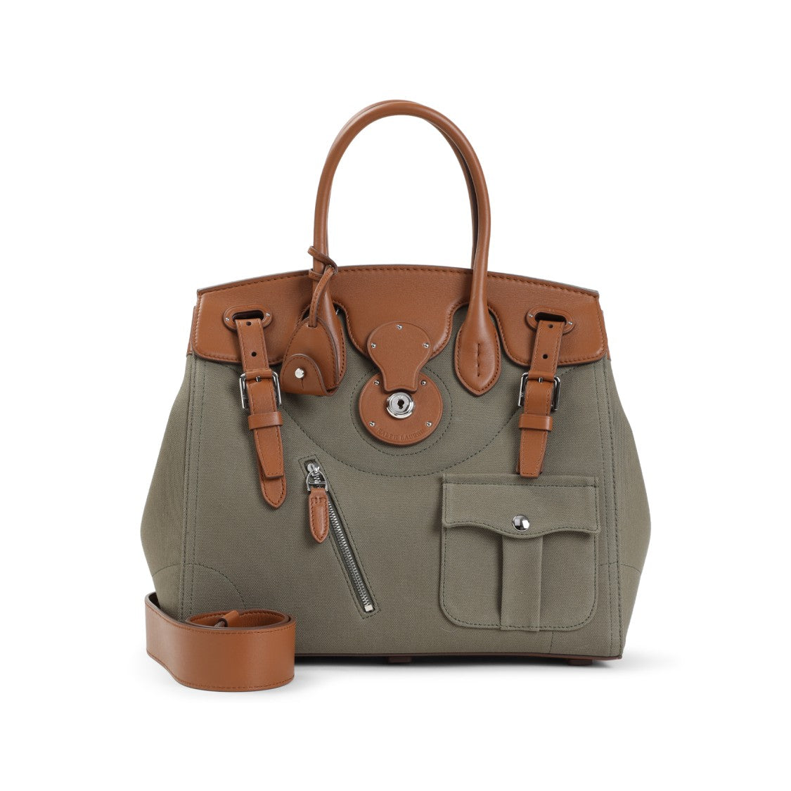 Polo Ralph Lauren Nude Canvas And Leather Structured Handbag