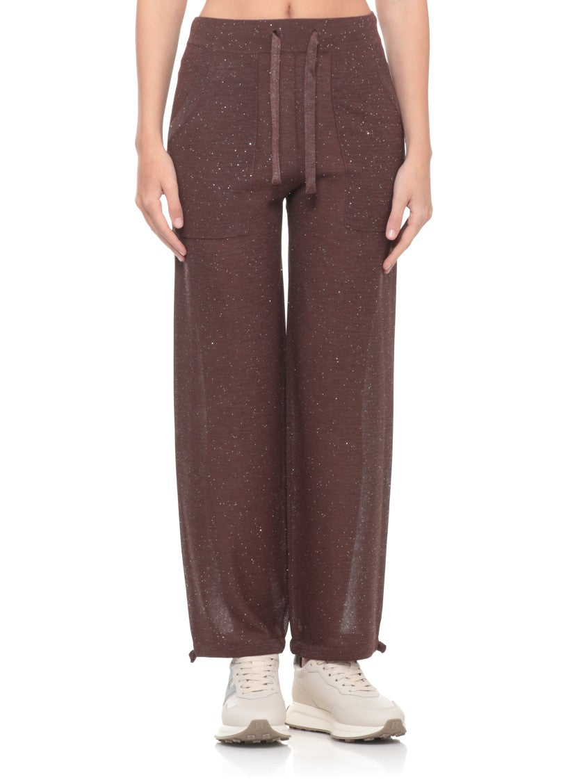 Kangra Brown Viscose Sequined Drawstring Straight-Leg Pants