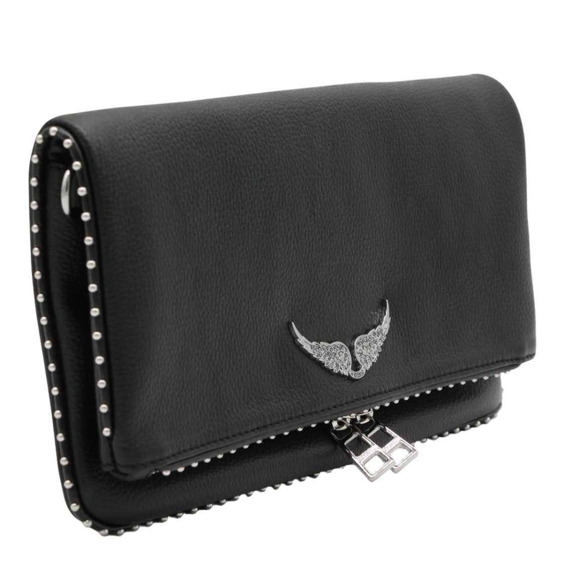 Zadig & Voltaire Textured Black Leather Clutch With Silver Accents