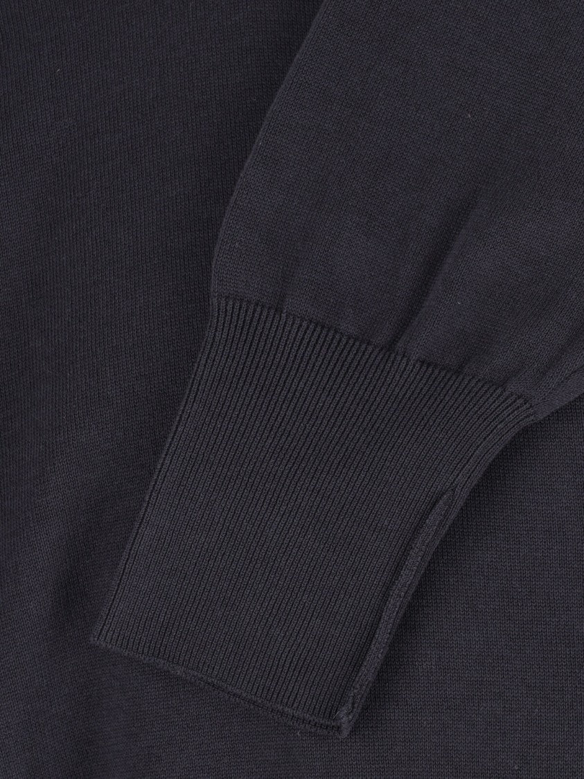 Kaptain Sunshine Navy Blue Cotton Ribbed Collar Sweater