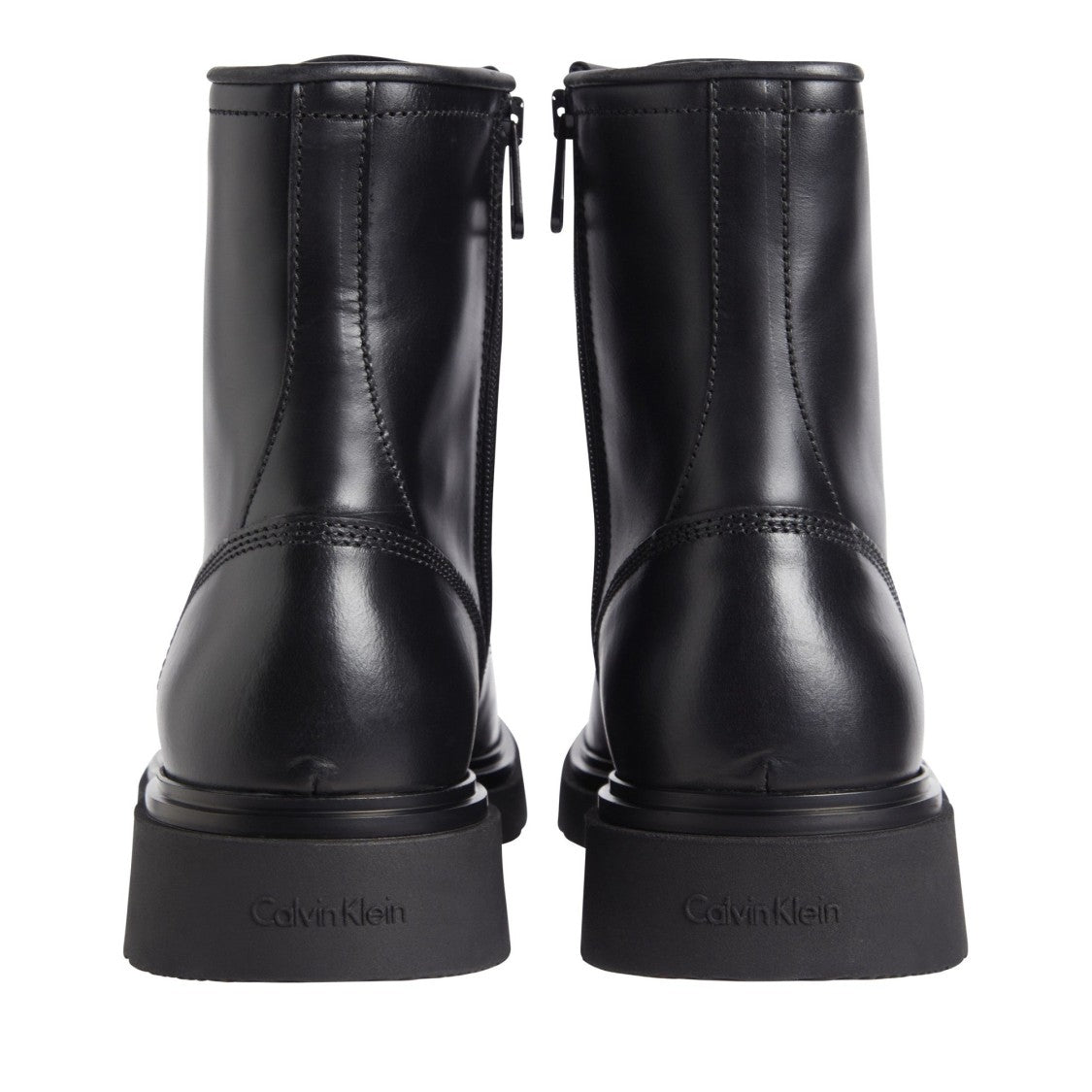 Calvin Klein Black Smooth Leather Rugged Sole Lace-Up Ankle Boots