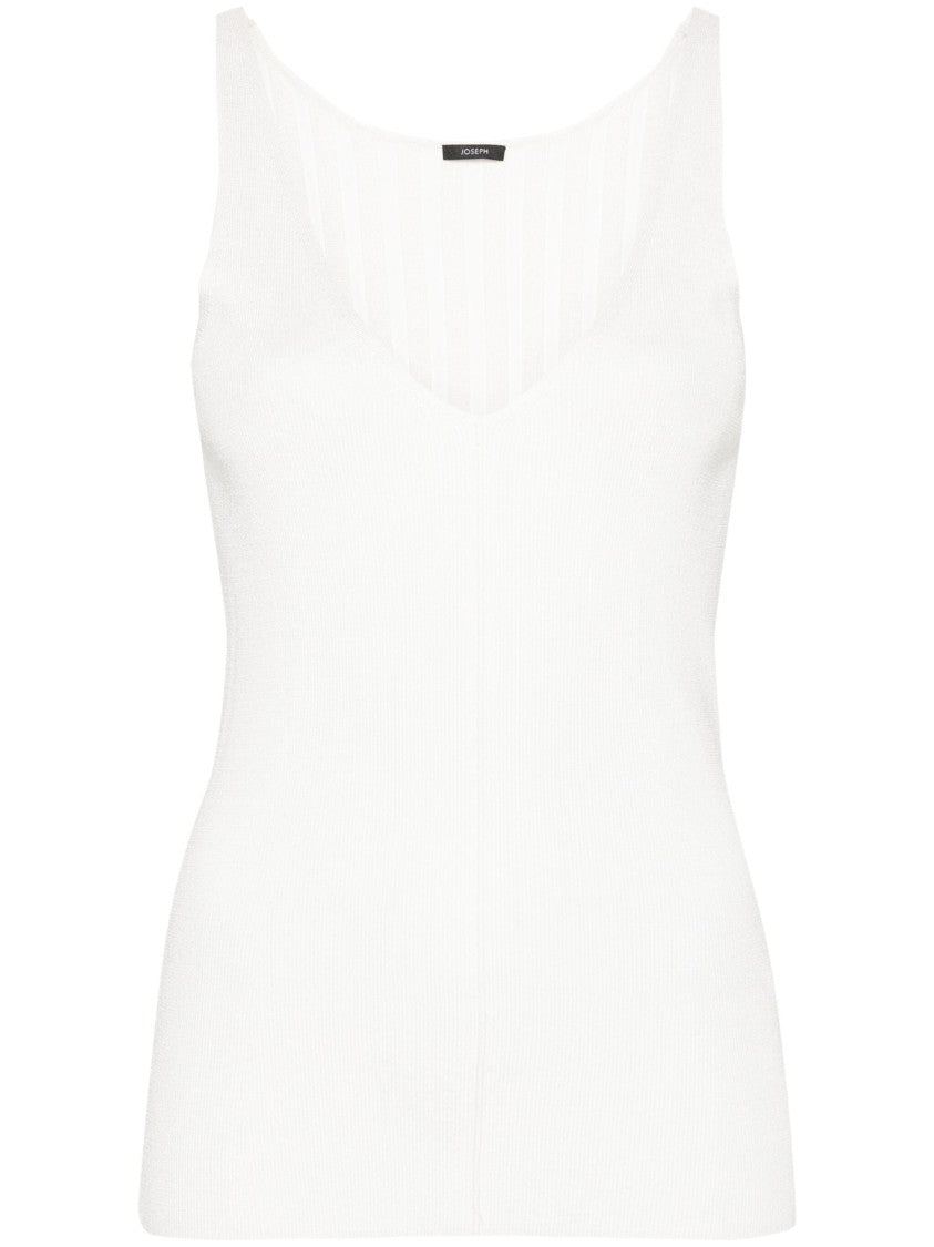 Joseph Ribbed Satin-Finish Tank Top With Deep V-Neckline