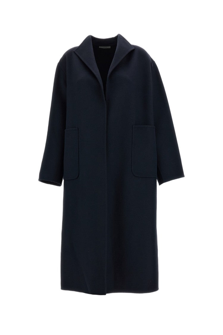 Dusan Blue Wool-Cashmere Buttonless Open Lapels Coat