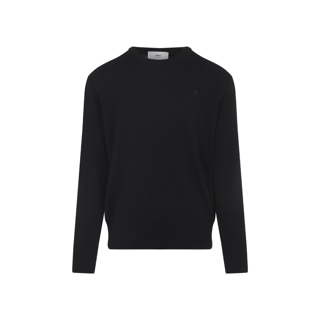 Ami Classic Black Wool Sweater With Embroidered Logo