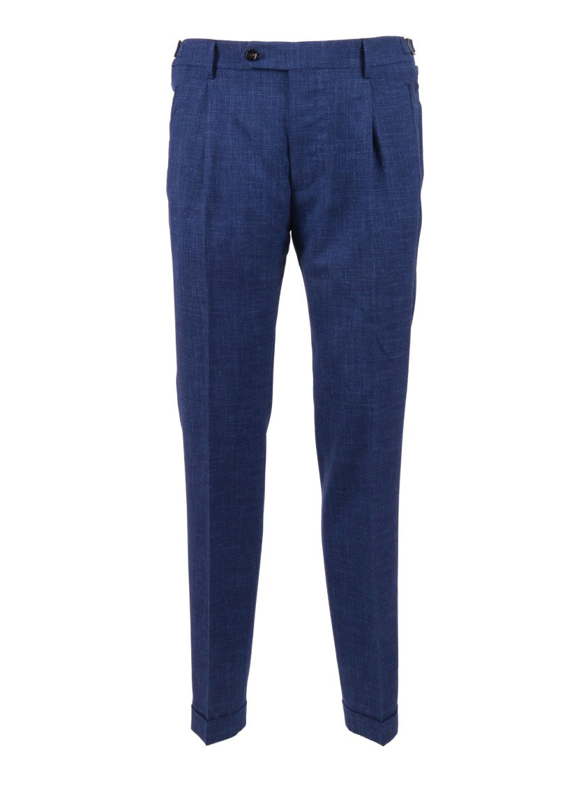 Berwich Blue Retro Long Textured Straight-Leg Pants