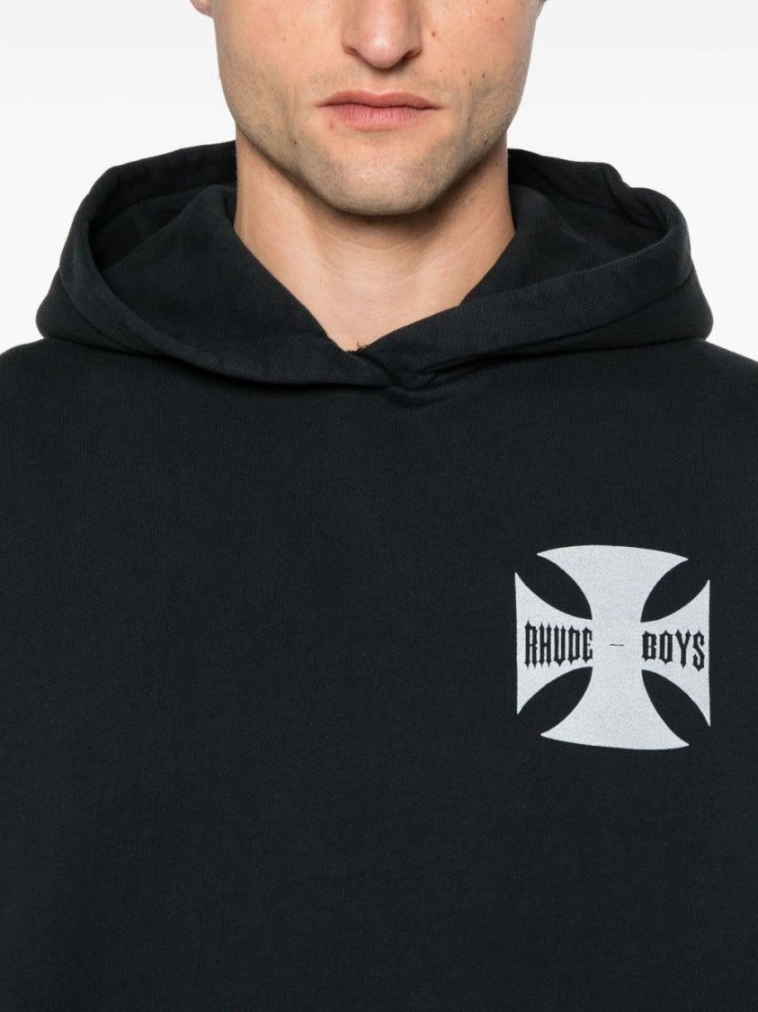 Rhude Black Pouch Pocket Hooded Cotton Hoodies