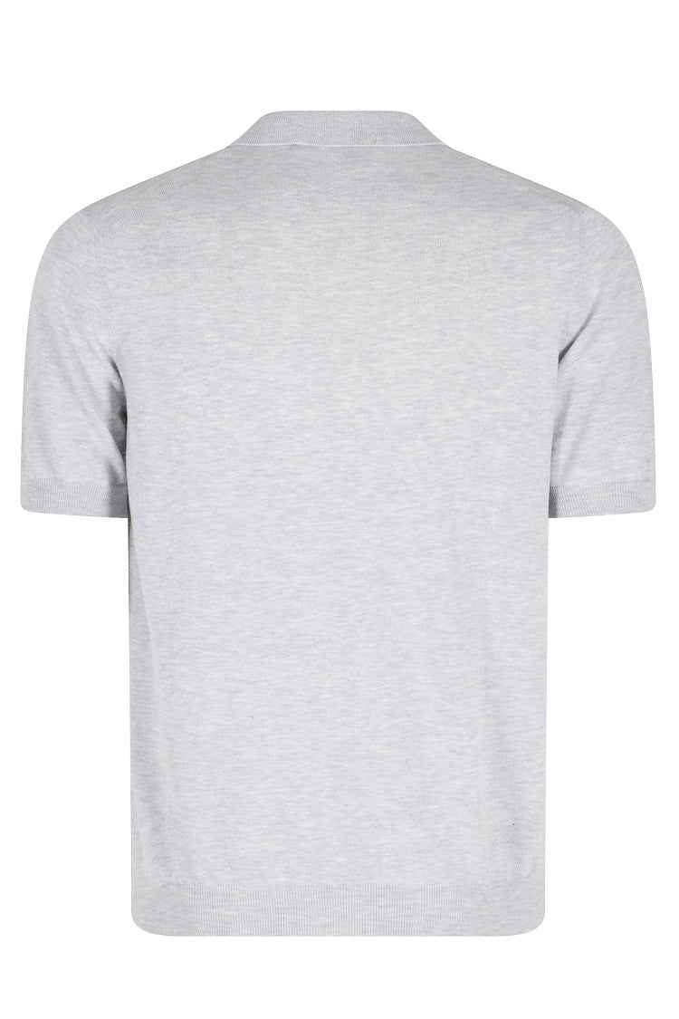 Tagliatore Gray Keith Short Sleeve Ribbed Trim Cotton Polo Shirt
