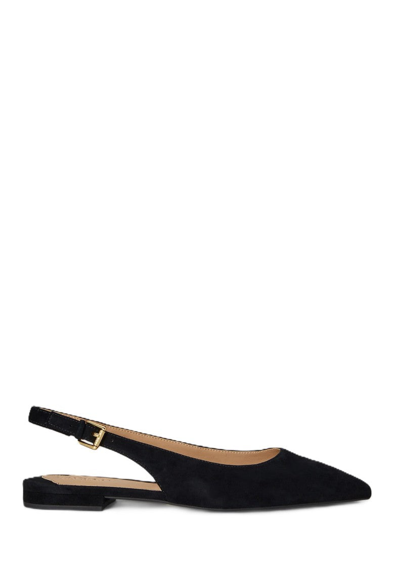 Lauren Ralph Lauren Black Suede Slingback Ballerina Flats