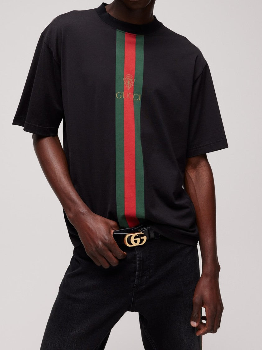Gucci Vertical Stripe Emblem Short-Sleeve T-Shirt - Black