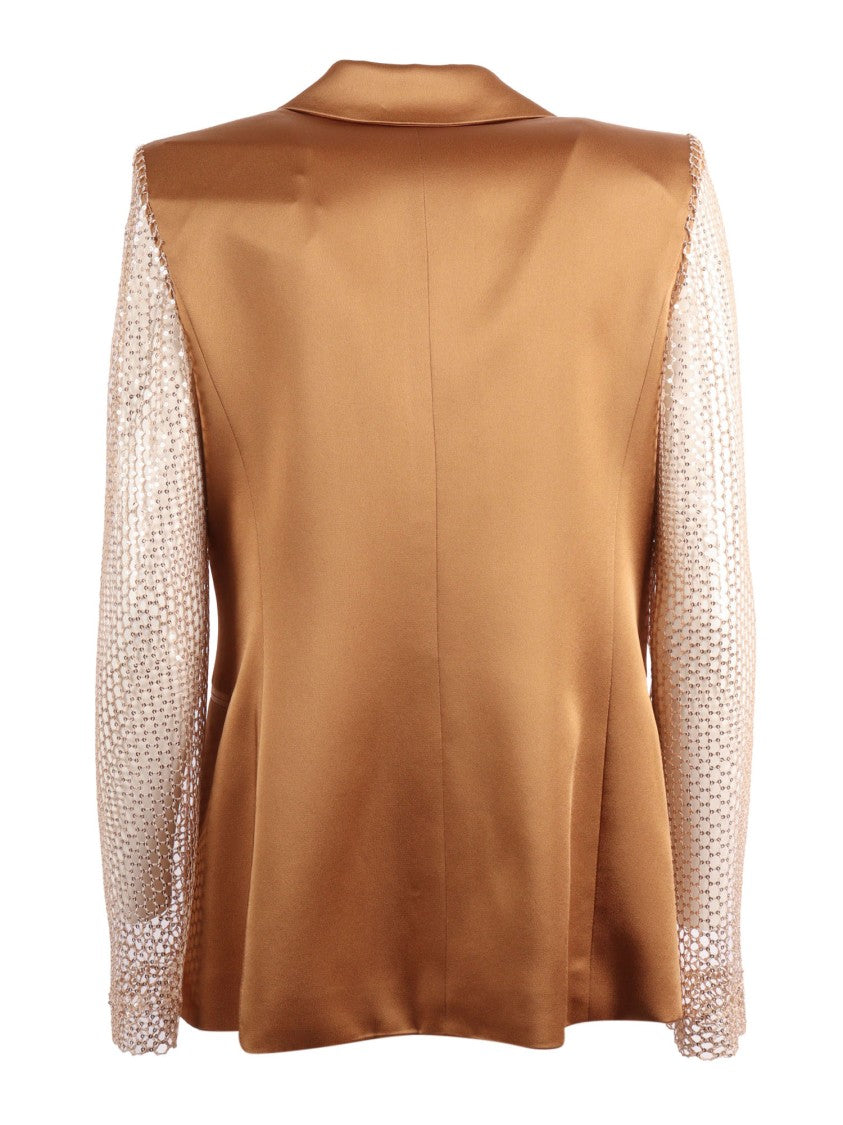 Clips Sheer Sequined Sleeve Tailored Jacket