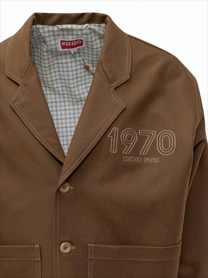Kenzo Cropped Brown Cotton Casual Jacket With Structured Collar