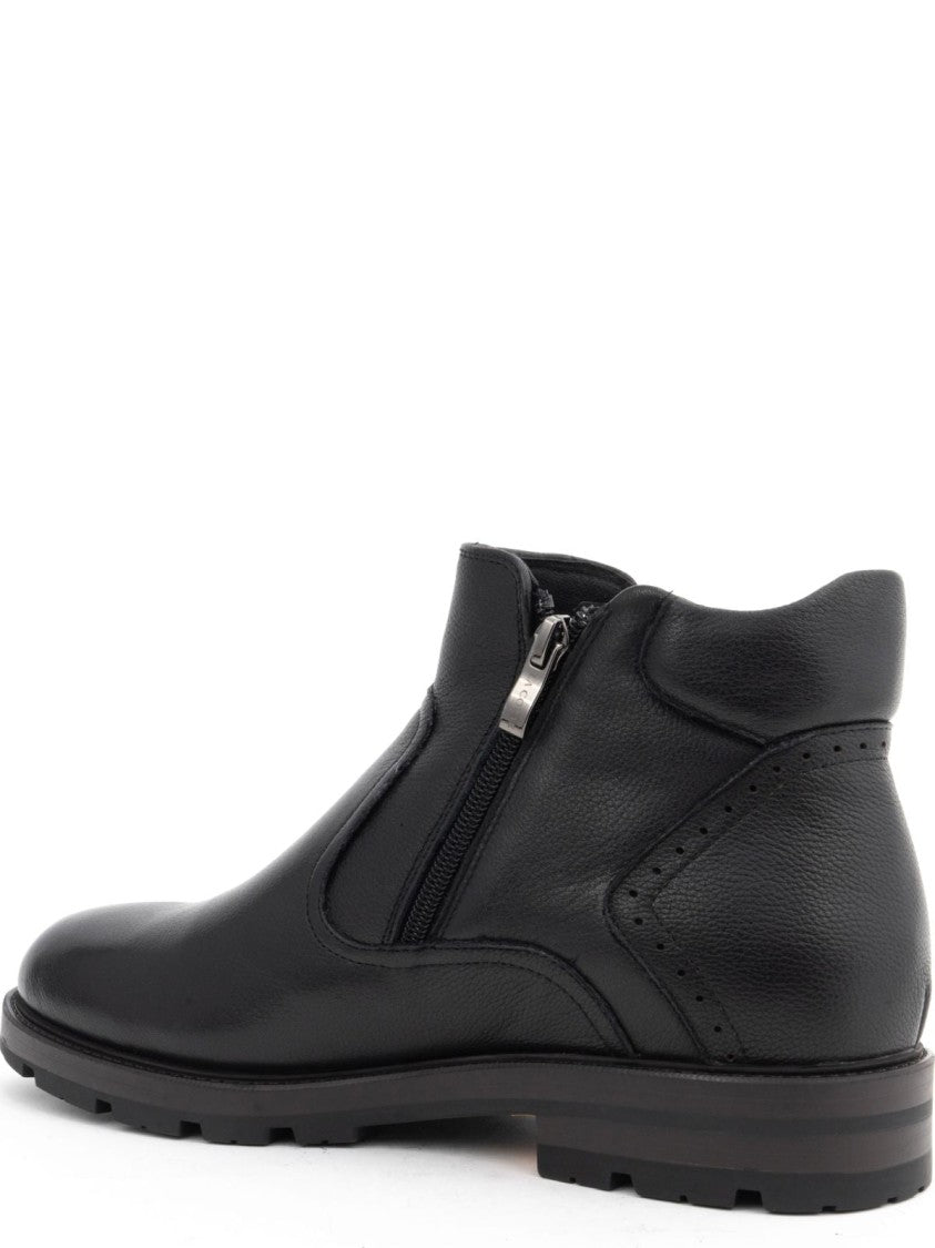 La Conte Black Leather Ankle Boots With Fur Lining