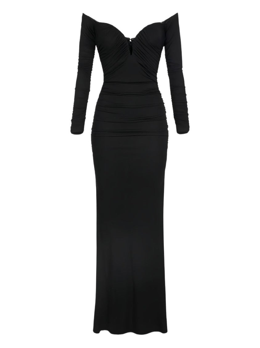 Elisabetta Franchi Form-Fitting Maxi Dress With Off-The-Shoulder Neckline