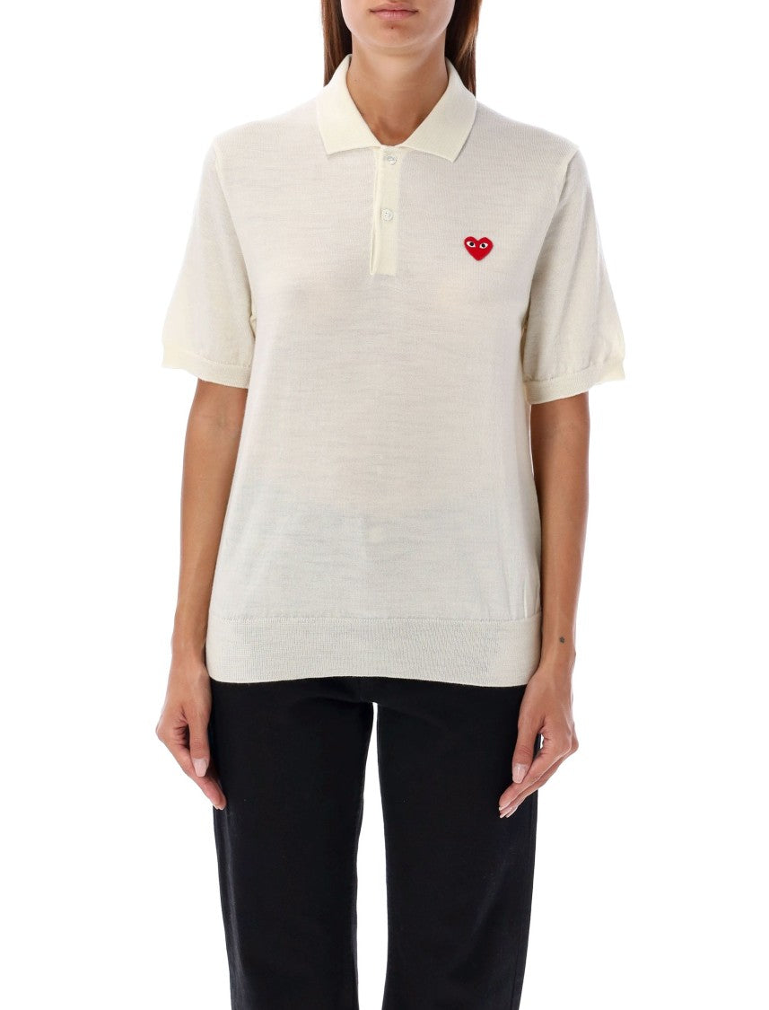Comme Des Garçons Red Heart Knit Polo Shirt