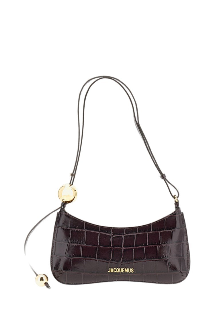 Jacquemus Burgundy Le Bisou Perle Croc-Effect Leather Shoulder Bag