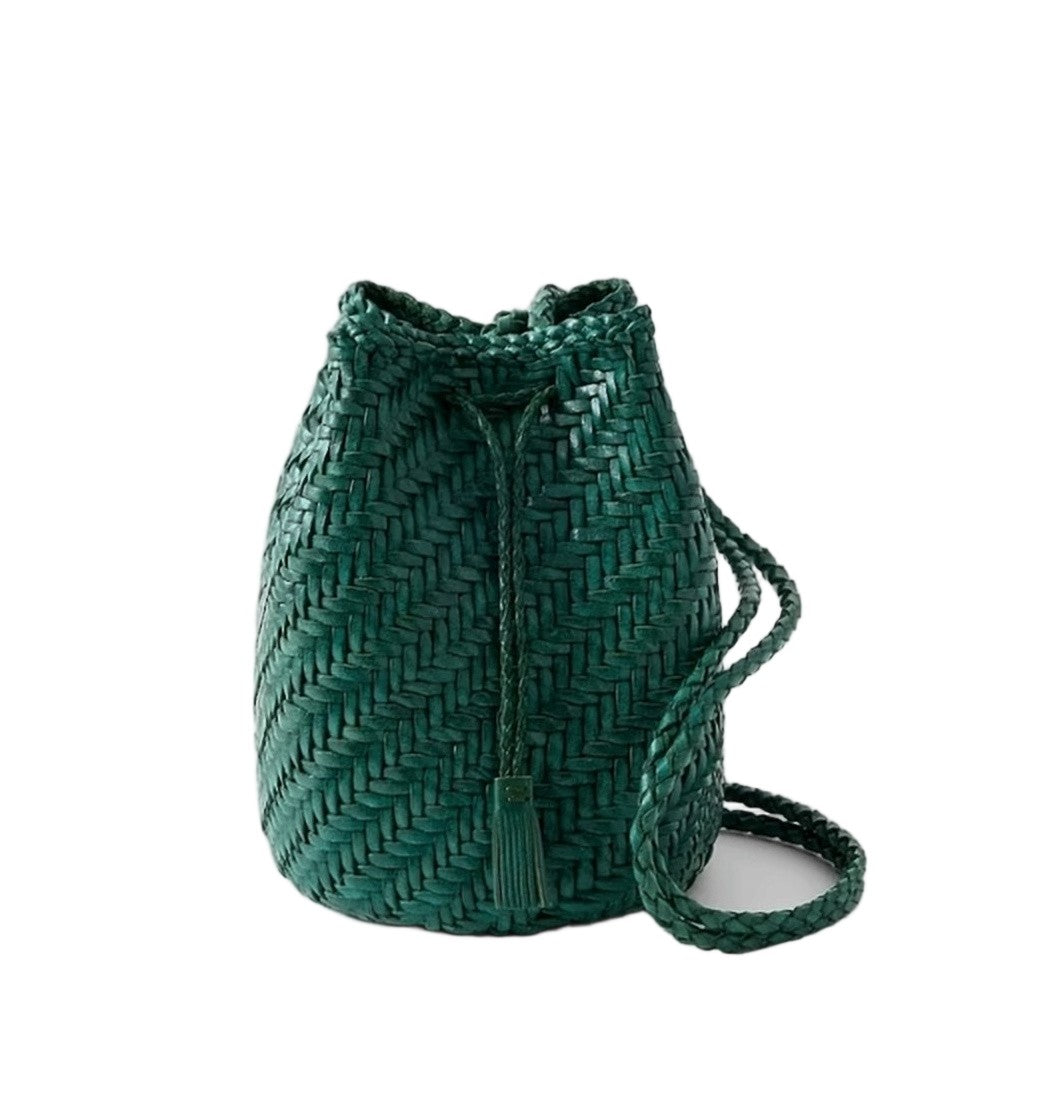 Dragon Diffusion Woven Buffalo Leather Bucket-Style Shoulder Bag