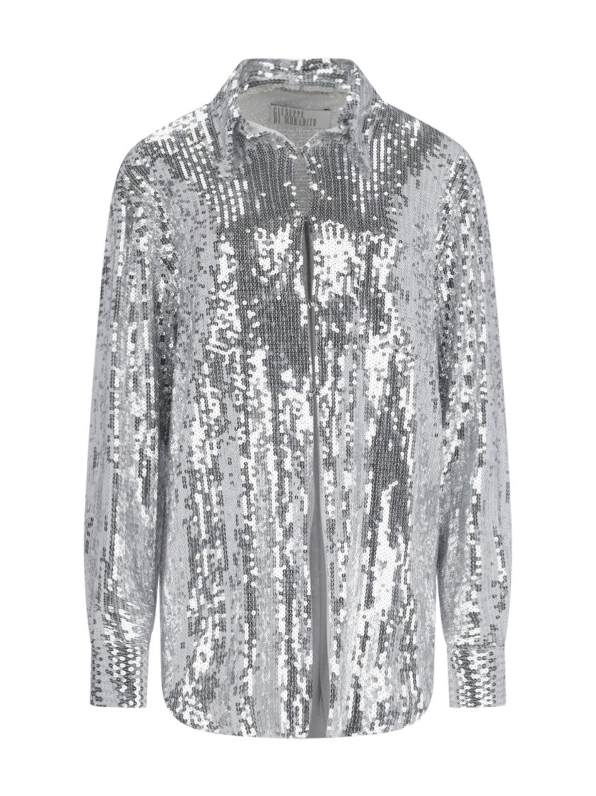 Giuseppe Di Morabito Sequined Shirt In Silver Fabric Classic Collar