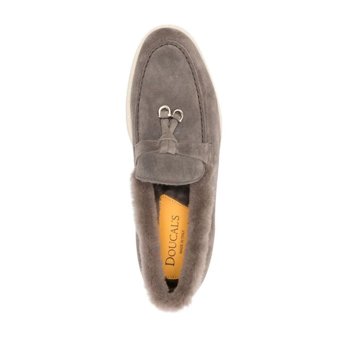 Doucal's Grey Adler Plush Fur Lining Suede Loafers
