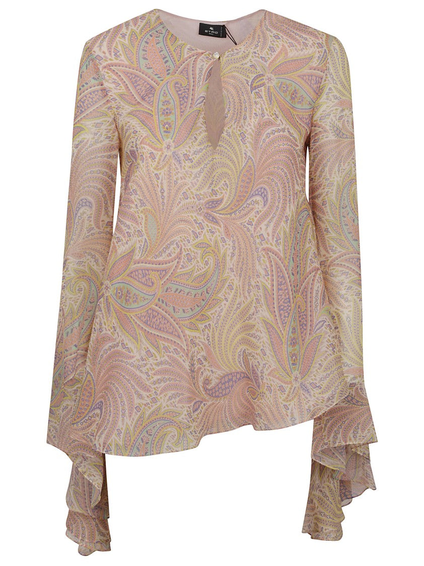 Etro Silk Crepon Top With Intricate Paisley Foliage Print