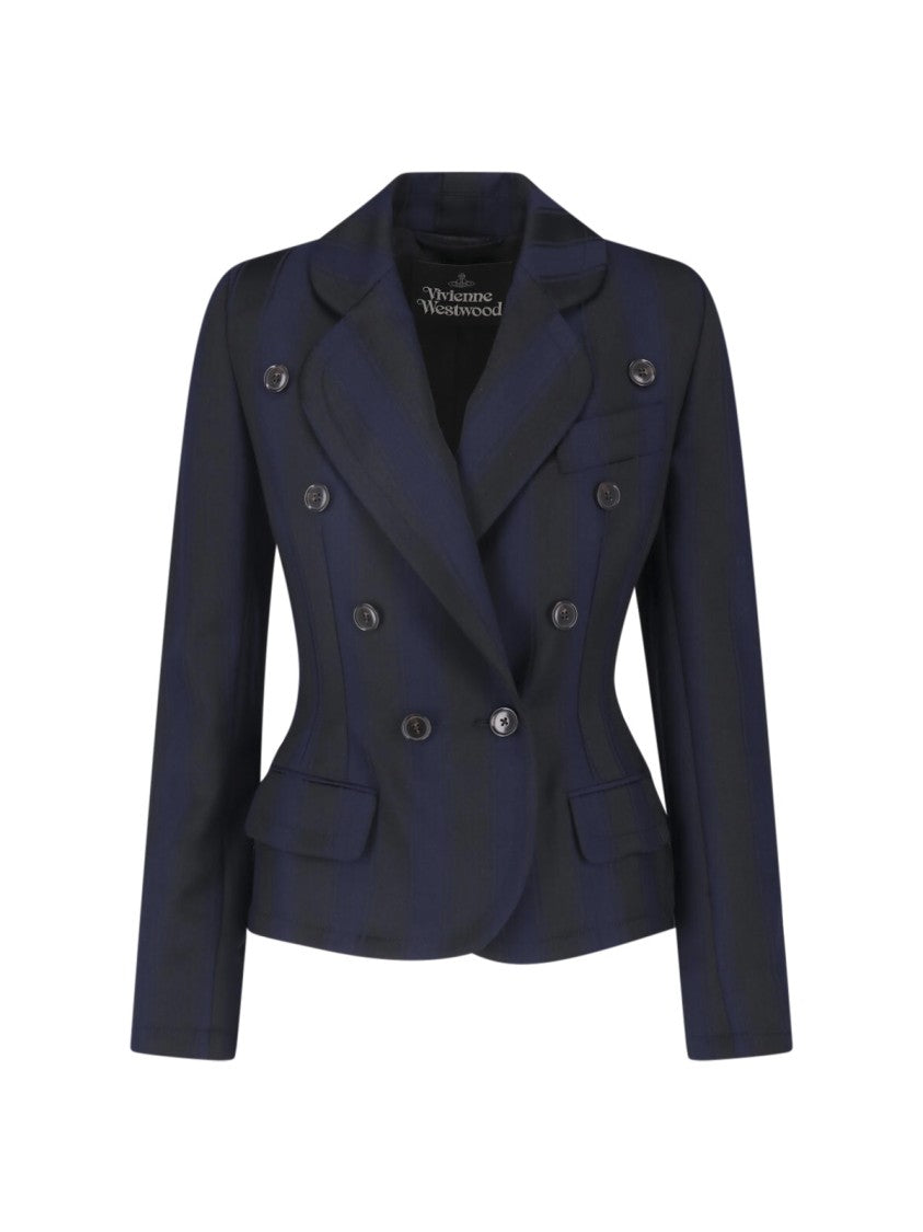 Vivienne Westwood Georgia Blue Navy Striped Double-Breasted Wool Blazer