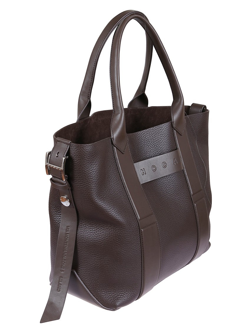 Hogan Hammered Leather Shopping Bag With Smooth Inserts