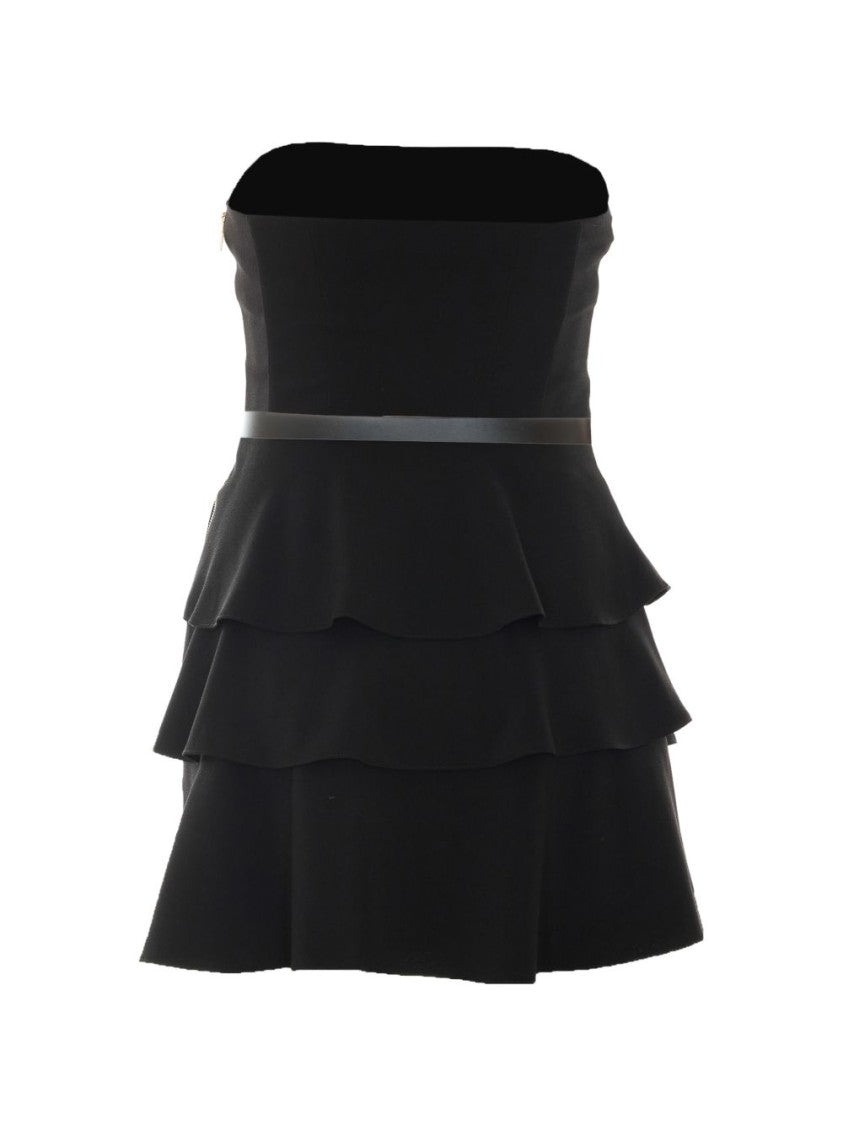 Elisabetta Franchi Black Strapless Mini Tiered Peplum Dress
