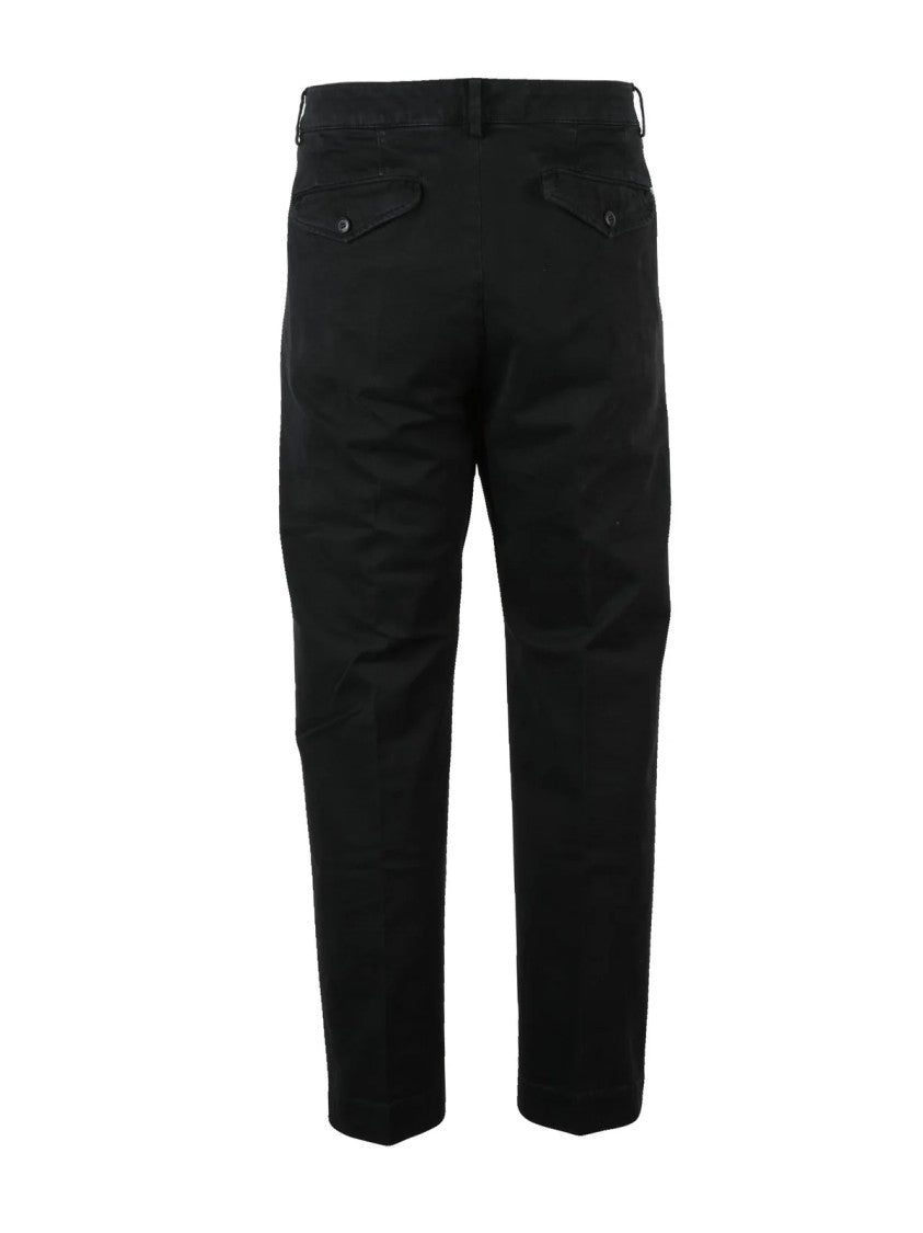 Dondup Black Tailored Pleated Front Stretch Cotton Trousers