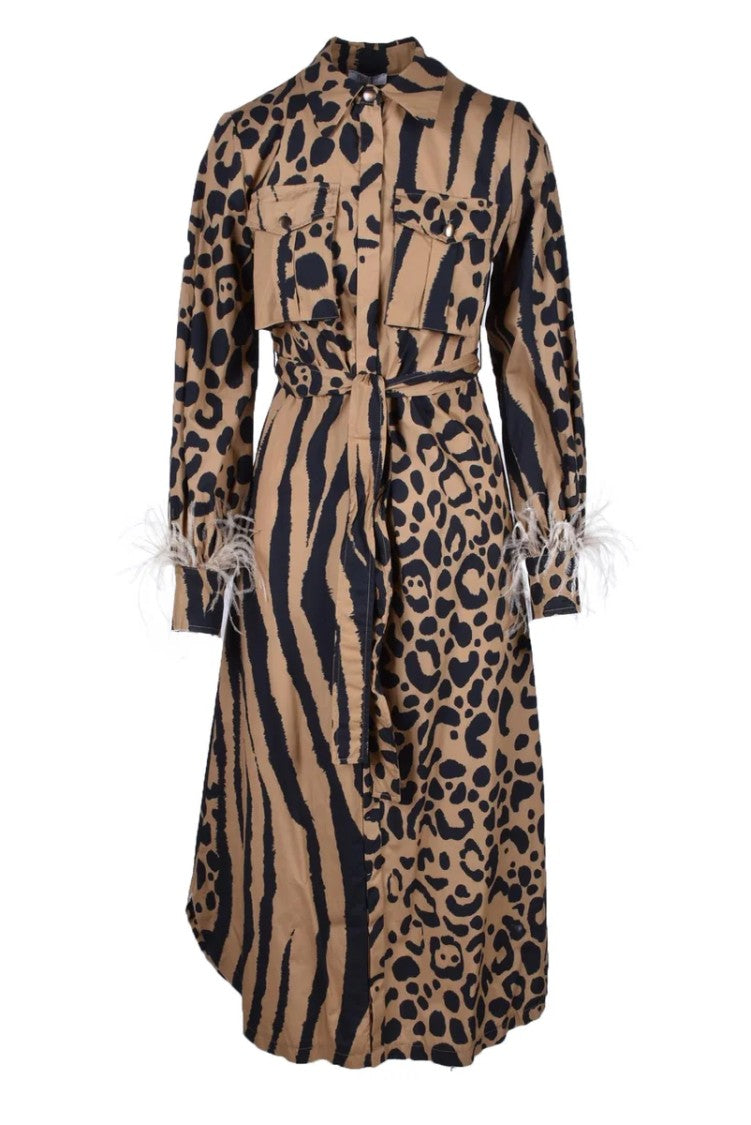 Motel Brown/Black Cotton Graphic Dress