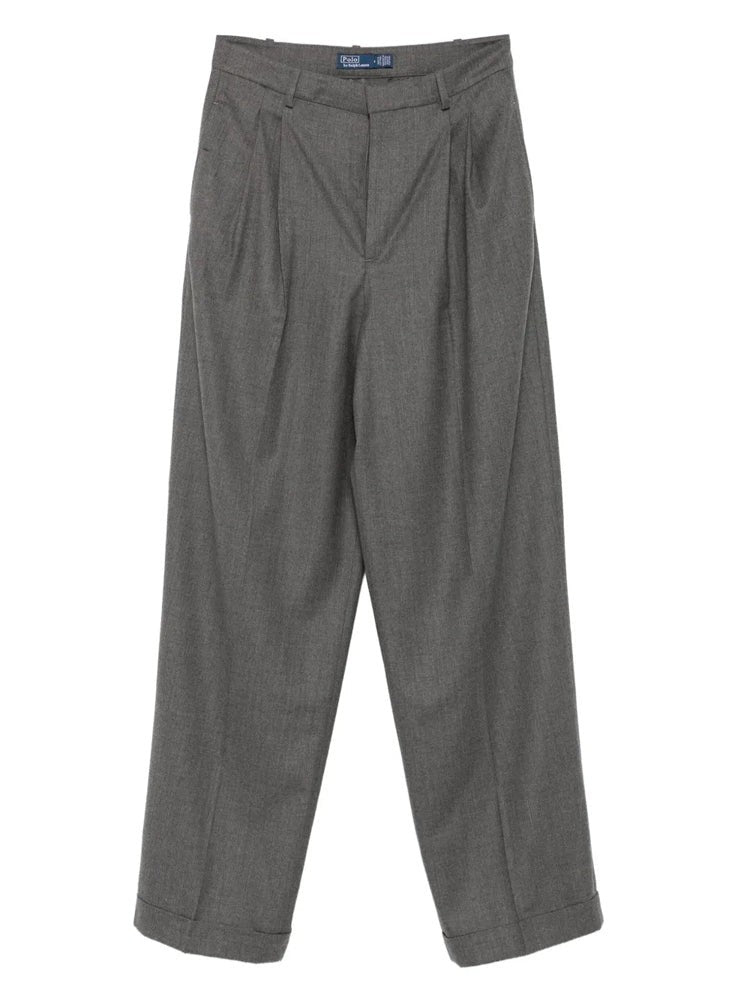 Polo Ralph Lauren Tailored Grey Straight Pants With Mid-Rise Waist And Subtle Pleats