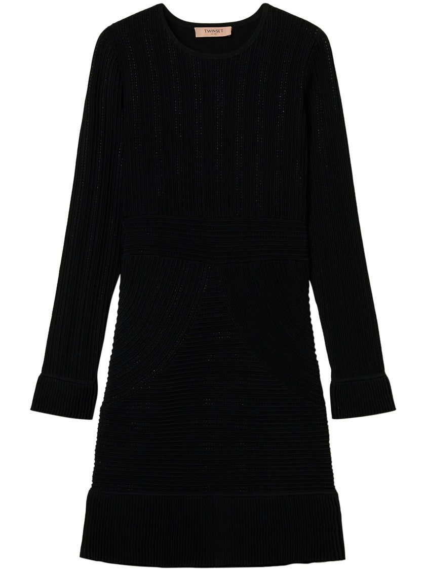 Twin-Set Black Ribbed Midi Dress With Fitted Silhouette
