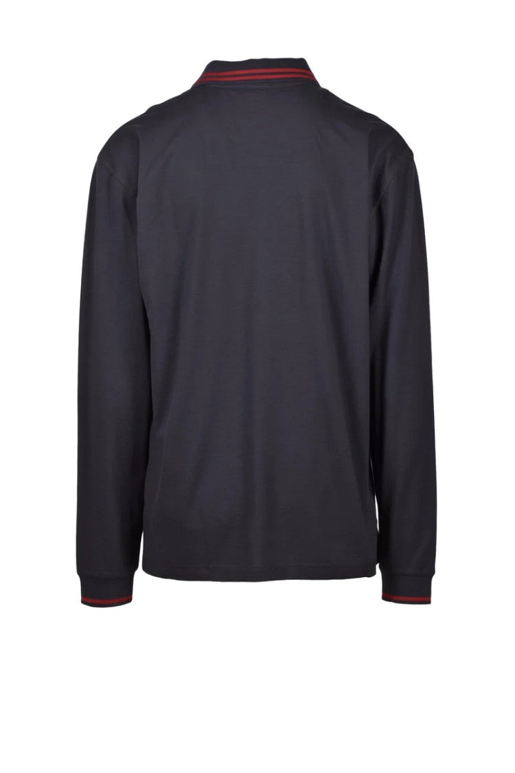 Aeronautica Militare Grey Long-Sleeve Cotton Polo Shirt