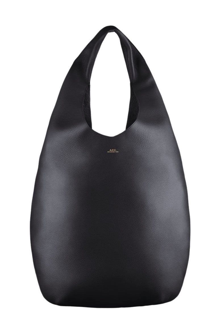 A.P.C. Black Le Neige Gold Embossed Logo Cowhide Leather Tote Bag