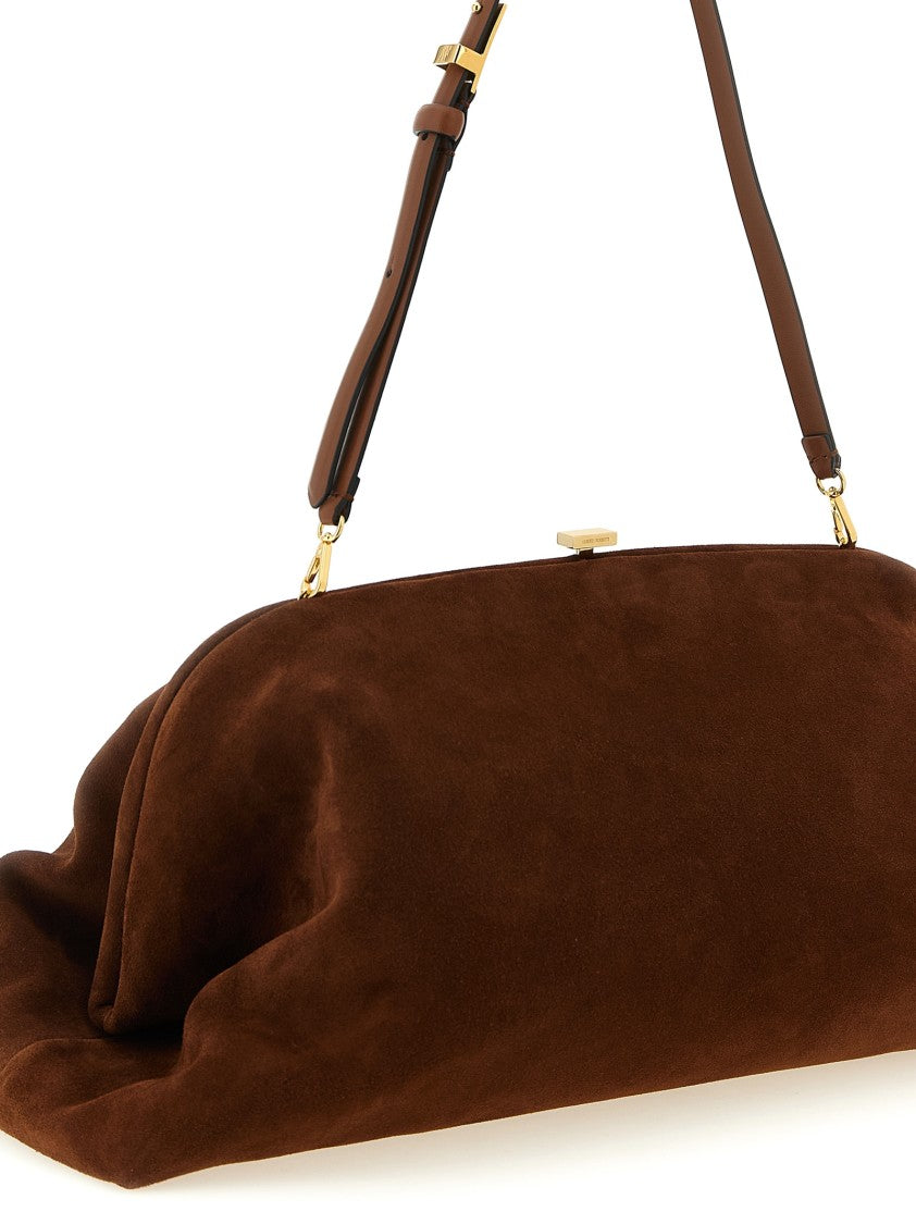 Alberta Ferretti Maxi Suede Pouch With Rigid Closure And Adjustable Strap