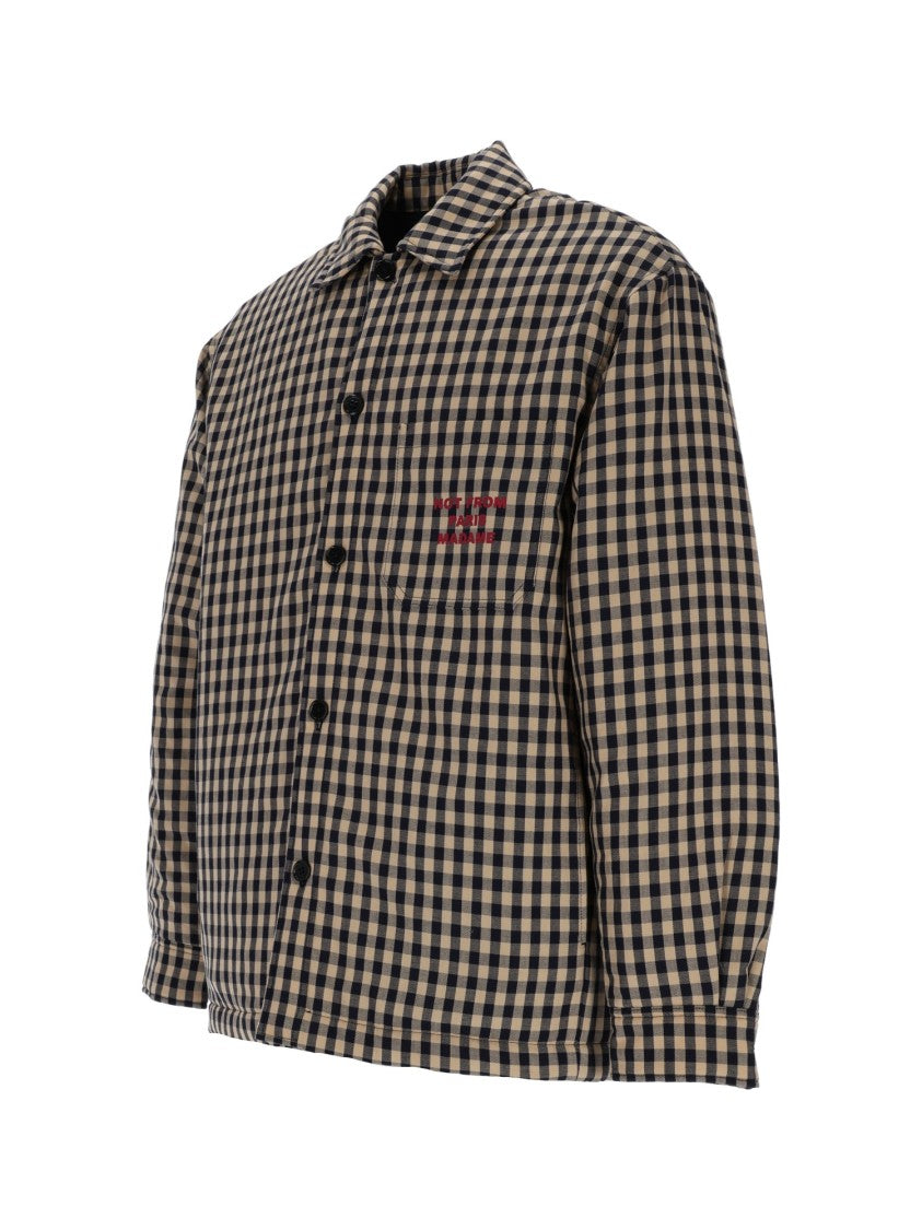 Drôle De Monsieur Beige Check Slogan Overshirt